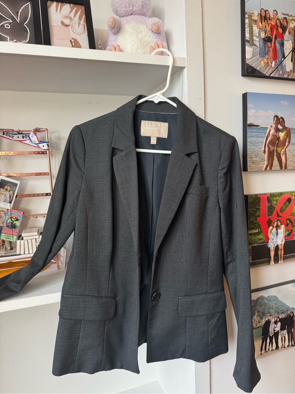 Banana Republic Gray Women’s Blazer with Subtle Pink Trim
